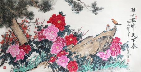牡丹花開天下春136×68cm